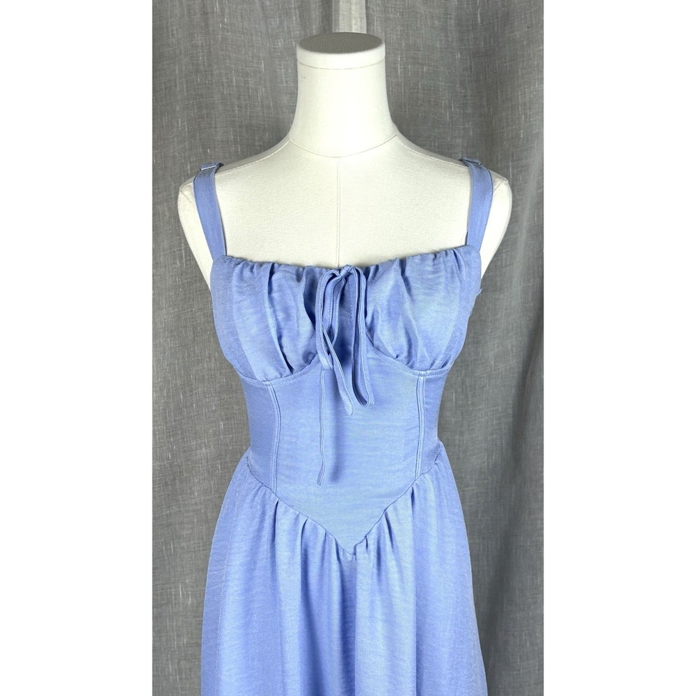 Womens Corset Midi Sun Dress Sz S French Blue Corset Cottagecore Coquette Fairy - Picture 4 of 11